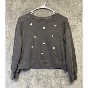Cat & Jack Faded Gray Butterfly & Flower Sweatshirt Girls Size L 10-12